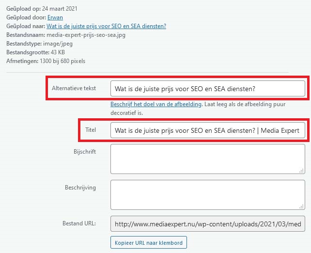 Alt teksten voorbeelden in WordPress