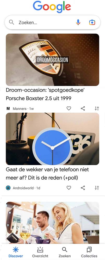 Google Discover voorbeeld